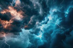 A stormy sky with lightning and clouds photo
