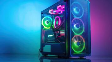 A computer case with colorful lights on it photo