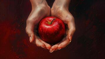 A hand holding an apple with blood on it photo