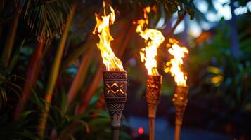 Three torches are lit up with flames photo