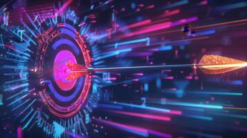 An arrow is hitting a target in a digital background photo