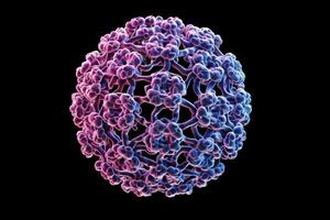 A virus is shown in a 3d rendering photo