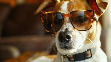 A dog wearing sunglasses photo