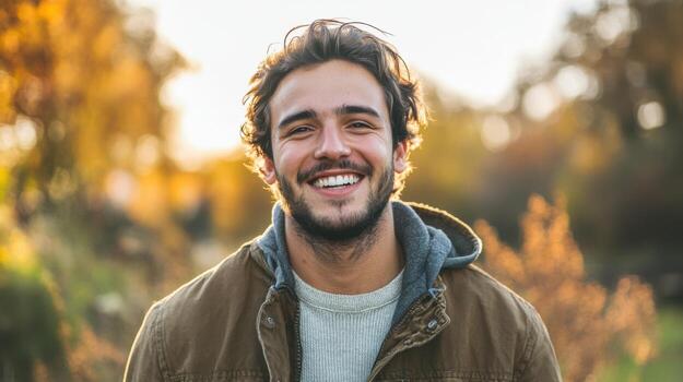 A man smiles while standing in a field photo