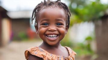 A smiling little girl with braids and a smile photo