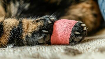A cat with a bandage on its paw photo