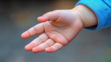 A child's hand is reaching out to the camera photo