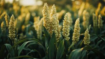 A field of corn with green leaves photo