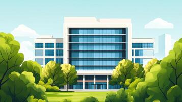 An illustration of a modern office building with trees photo
