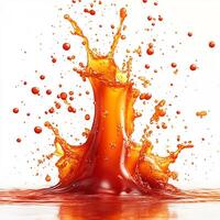 Drizzle of fiery harissa sauce creating an abstract splash on a white background vibrant and bold photo