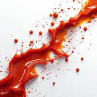 Drizzle of fiery harissa sauce creating an abstract splash on a white background vibrant and bold photo