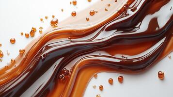 Drizzle of tangy hoisin sauce creating an abstract pattern on a white background smooth and rich photo