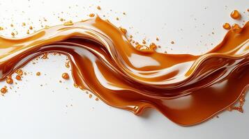 Drizzle of tangy hoisin sauce creating an abstract pattern on a white background smooth and rich photo