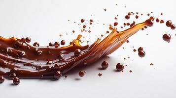 Drizzle of tangy hoisin sauce creating an abstract pattern on a white background smooth and rich photo
