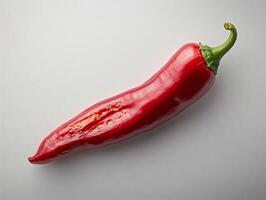 Fresh red chili pepper sliced lengthwise displayed on a clean white background bold and spicy photo