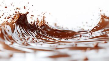 Swirl of rich chocolate sauce on a white background creating a smooth and glossy texture photo