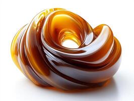 Swirl of sweet and tangy teriyaki sauce on a white background creating an abstract glossy texture photo