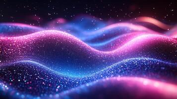Abstract futuristic background neon blue and pink light flowing wave lines vibrant gradient and geometric shapes Energetic digital design with techinspired motion and glow photo