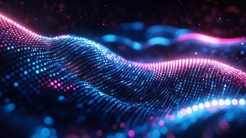 Abstract geometric wave glowing neon blue and pink light vibrant gradient and dynamic flow Techinspired digital pattern with energy and sleek motion photo