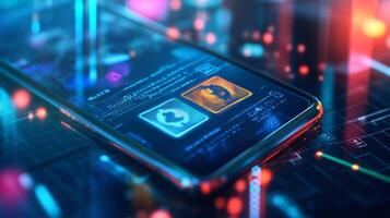 Abstract mobile phone screen showing futuristic digital wallet with currency symbols techdriven financial transactions and vibrant business economy Modern online payment concept photo