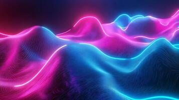 Abstract neon wave design glowing blue and pink light geometric patterns and flowing motion Dynamic threedimensional tech background with vibrant energy photo