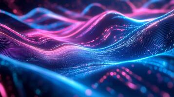 Abstract neon wave design glowing blue and pink light geometric patterns and flowing motion Dynamic threedimensional tech background with vibrant energy photo