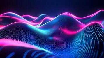 Abstract neon wave design glowing blue and pink light geometric patterns and flowing motion Dynamic threedimensional tech background with vibrant energy photo