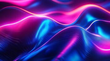 Abstract neon wave design glowing blue and pink light geometric patterns and flowing motion Dynamic threedimensional tech background with vibrant energy photo