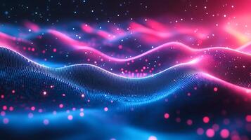 Dynamic wave background glowing neon light blue and pink hues geometric shapes and vibrant gradient Techinspired futuristic design with energy and motion photo