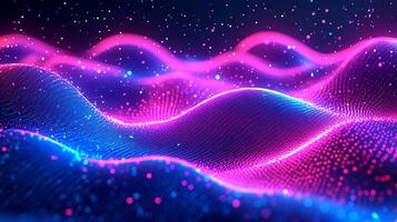 Dynamic wave background glowing neon light blue and pink hues geometric shapes and vibrant gradient Techinspired futuristic design with energy and motion photo