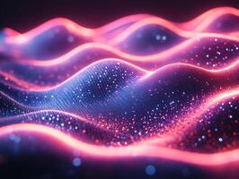 Dynamic wave flow neon blue and pink light abstract geometric shapes gradient hues and modern digital texture Futuristic techinspired design with energy and motion photo