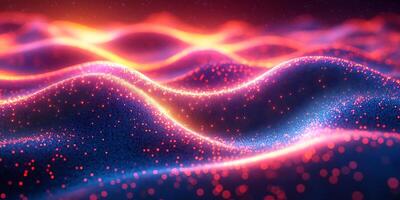 Dynamic wave pattern glowing neon light blue and pink hues geometric shapes and vibrant gradient Futuristic threedimensional design with techinspired motion photo