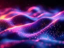 Dynamic wave flow neon blue and pink light abstract geometric shapes gradient hues and modern digital texture Futuristic techinspired design with energy and motion photo