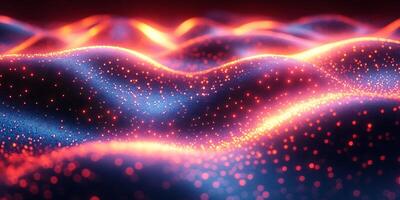 Dynamic wave pattern glowing neon light blue and pink hues geometric shapes and vibrant gradient Futuristic threedimensional design with techinspired motion photo