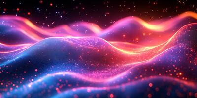 Flowing wave background neon blue and pink light geometric threedimensional shapes gradient colors and digital tech patterns Energetic design with a modern vibrant aesthetic photo