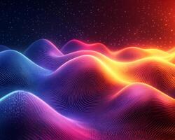 Futuristic digital background vibrant neon lights flowing waves geometric shapes and gradient colors Techinspired modern design with glowing spectrum and sleek texture photo