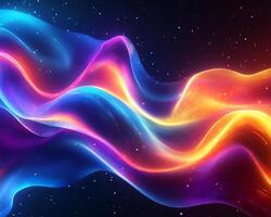 Futuristic digital background vibrant neon lights flowing waves geometric shapes and gradient colors Techinspired modern design with glowing spectrum and sleek texture photo