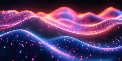 Futuristic geometric pattern flowing wave lines glowing neon blue and pink lights and vibrant gradient Techinspired digital design with energy and motion photo