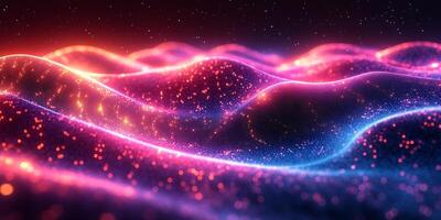 Futuristic geometric pattern flowing wave lines glowing neon blue and pink lights and vibrant gradient Techinspired digital design with energy and motion photo