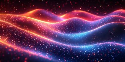 Futuristic geometric pattern flowing wave lines glowing neon blue and pink lights and vibrant gradient Techinspired digital design with energy and motion photo