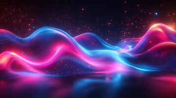 Futuristic neon wave vibrant blue and pink light flowing lines and geometric shapes Techinspired digital background with sleek modern motion and energy photo