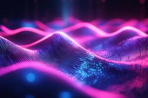 Futuristic neon wave glowing spectrum geometric patterns and vibrant gradient of pink and blue Dynamic motion with sleek digital texture and techinspired design photo