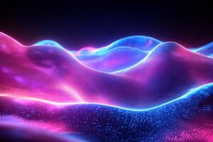 Futuristic neon wave glowing spectrum geometric patterns and vibrant gradient of pink and blue Dynamic motion with sleek digital texture and techinspired design photo