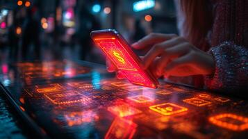 Glowing mobile wallet a smartphone with financial technology futuristic currency symbols and vibrant online transactions Modern ebusiness and digital banking innovation photo