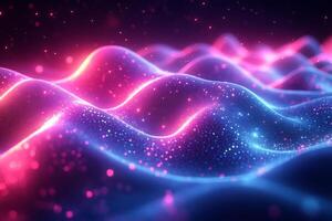 Glowing neon digital background flowing wave pattern blue and pink light geometric shapes and techinspired texture Vibrant and energetic futuristic design photo