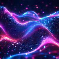 Glowing neon spectrum flowing waves blue and pink light geometric shapes and digital tech patterns Energetic and sleek futuristic design with vibrant color photo