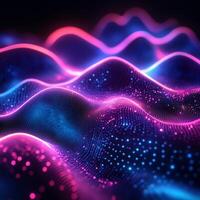 Glowing neon spectrum flowing waves blue and pink light geometric shapes and digital tech patterns Energetic and sleek futuristic design with vibrant color photo