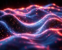 Glowing spectrum flowing waves of blue and pink light geometric shapes and digital tech patterns Bright futuristic design with a dynamic sleek aesthetic and energy photo