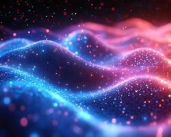 Glowing spectrum flowing waves of blue and pink light geometric shapes and digital tech patterns Bright futuristic design with a dynamic sleek aesthetic and energy photo