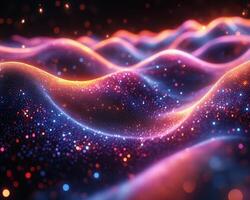 Glowing spectrum flowing waves of blue and pink light geometric shapes and digital tech patterns Bright futuristic design with a dynamic sleek aesthetic and energy photo
